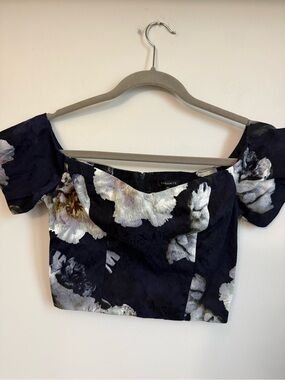 Dynamite small Navy Floral Off-Shoulder Cropped Top bustier-corset style
